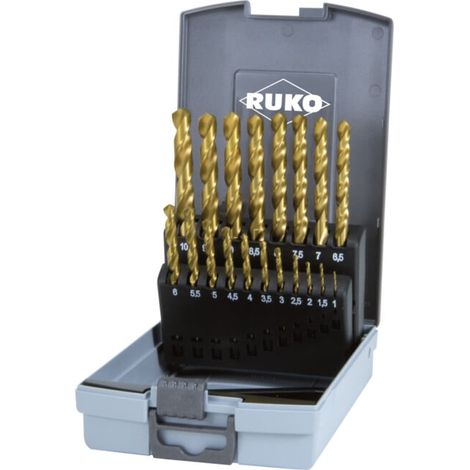 RUKO jeu de forets hélicoïdaux HSS-G TiN DIN 338 type N 19 pièces Ø 1 - 10 mm en cassette plastique - 250214TRO (1/5)