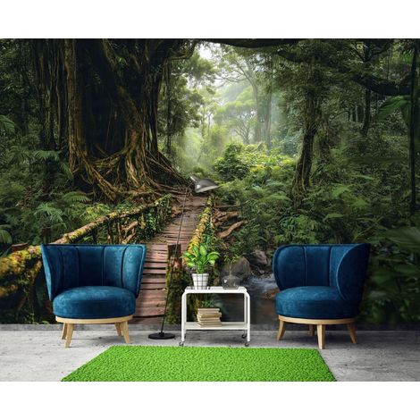 Fototapete Bäume Straße Wald Natur 3D-Optik, für Wohnzimmer und Schlafzimmer, 150 x 105 cm – Komplettset inkl. Kleister & Anleitung (1/5)
