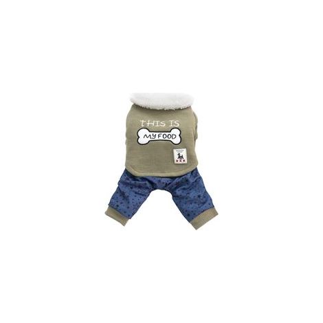 Vêtement chaud pour chien, manteau en coton épais brodé quatre pattes, vert armée, taille S – (1/5)