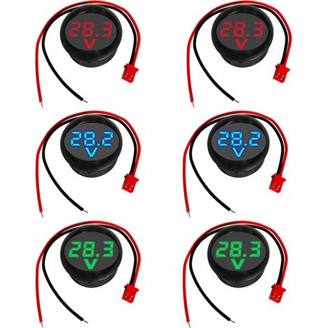 6 pezzi Voltmetro digitale DC 4-100 V, 2 fili Tester di tensione a 3 cifre Display a LED Misuratore con protezione da sovraconnessione per auto/nautica/barca (rosso, blu e verde)