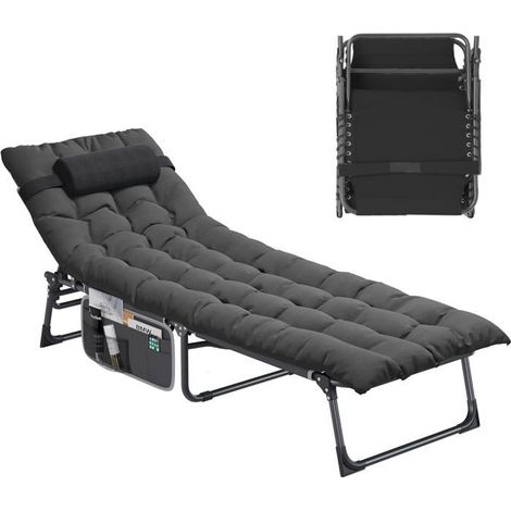 Chaise Longue - Réglable en 4 Positions - Coussin Épais - Métal - 190x68x31cm (1/4)