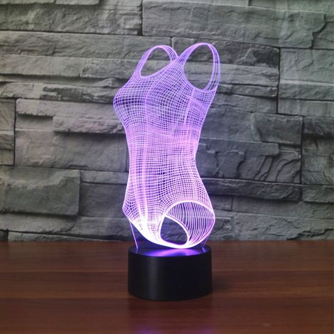 Veilleuse LED 3D, en forme de maillot de bain, 16 couleurs, finition noire, télécommande, pour la chambre, la table de chevet, le salon et une ambiance chaleureuse.-AquaForge