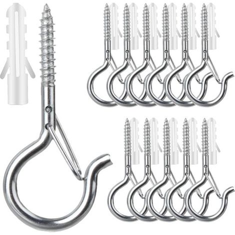 Crochets à visser - Lot de 12 - Métal - Crochets pour vêtements - Patères murales - Crochets avec vis - Anneaux de sécurité - Noir (1/5)