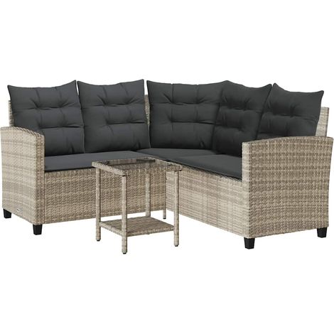 Maison Exclusive - Gartensofa in L-Form mit Tisch und Kissen Hell
