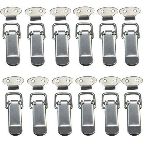 12 Stück Haubenverschluss, Hebelverschluss, Federverschluss, Knebelverschluss, Federverschluss mit Haken, Edelstahl-Federverschluss für Schrank, Kiste, Schublade, Schrank