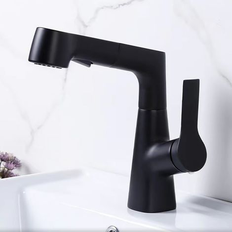 Robinet de Lavabo Avec Douchette Extractible, Ultrixe Mitigeur de Salle de Bain Avec 2 Modes de Pulvérisation, Soulevable, Adapté Pour Lavabos de Comptoir, Chaud et Froid, Mitigeur de lavabo Noir
