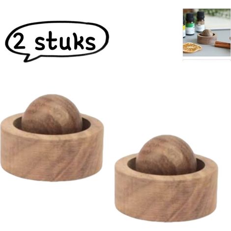 Lot de 2 diffuseurs de parfum en bois de noyer ronds pour intérieur et voiture adaptés aux huiles essentielles fabrication artisanale couleur marron