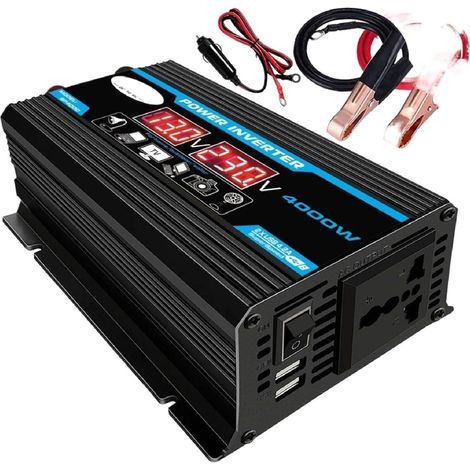 YMYNY 12 V 220 V reiner Sinus-Wechselrichter, 4000 W reiner Sinus-Wechselrichter-Transformator mit Fernbedienung und zwei AC-Steckdosen für Wohnmobile, LKWs, Autos (1/5)