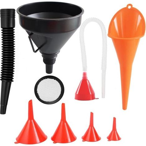 Juego de embudos de llenado，7 piezas，embudo para aceite con manguera y colador，embudo pequeño para cerveza，embudo universal para coche (1/5)
