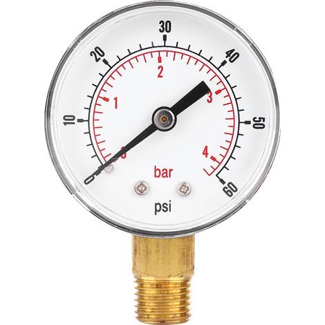 Manomètre 50 mm, filetage laiton 1/4 BSPT pour carburant, air, huile, gaz, eau (0-60 PSI 0-4 Bar) (1/5)
