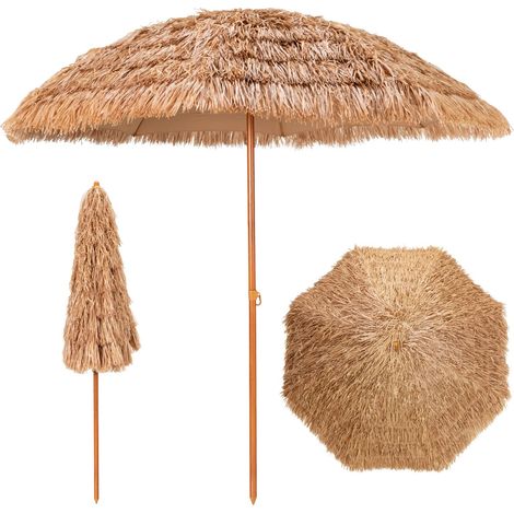 Parasol hawaïen - Diamètre : 205 cm - En paille - Pour jardin, balcon, plage (1/5)