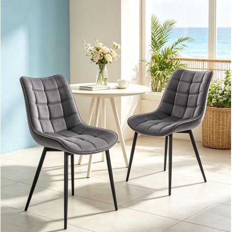 Set de 2 sillas de comedor en terciopelo gris oscuro, acolchadas y ergonómicas (1/5)