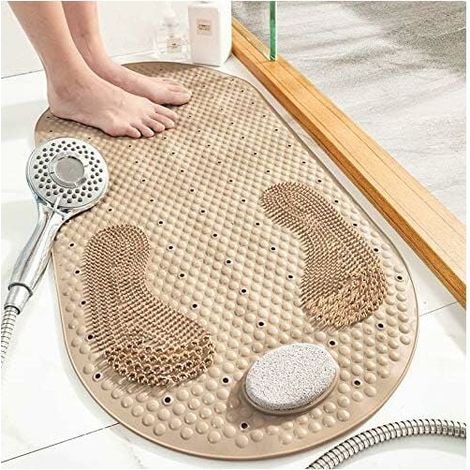 Tapis de Douche Tapis Antidérapant Baignoire Tapis de Bain Antibactérien Tapis de Massage 40x80cm avec Meulage Pierre,Ventouses et Trous de Drainage, Beige-Fei Yu (1/4)