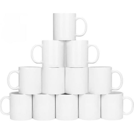 Set mit 12 weißen, unbedruckten Tassen zum Personalisieren. 12 Tassen, 325 ml, Sublimationsdruck, einzeln verpackt. (1/2)