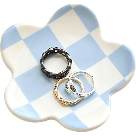 KOWOLL Cadeaux pour adolescentes : Déco de chambre preppy - Accessoires tendance et esthétiques - Plateau à bijoux à carreaux (1/5)