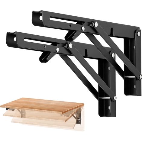 Support pliable, support d'étagère mural en L, table pliante à monter soi-même, support d'étagère, noir, 25 cm, lot de 2 (1/5)