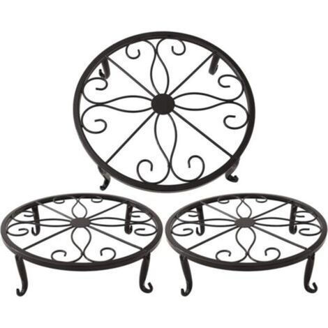 Support de pot de fleurs noir 23 x 23 x 11,5 cm, support de plantes succulentes en fer, support de plantes rétro d'intérieur et d'extérieur, 3 pièces