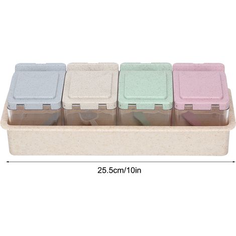Boîte à Épices 4 Cases avec Cuillère pour Sel, Poivre et Assaisonnements - Rangement Cuisine Pratique (1/5)