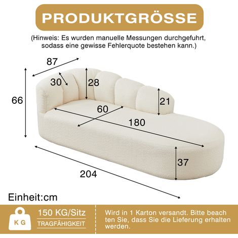 Méridienne 204x87x66 cm beige, dossier ondulé, tissu chenille, sans outils MEUBLIV (1/5)