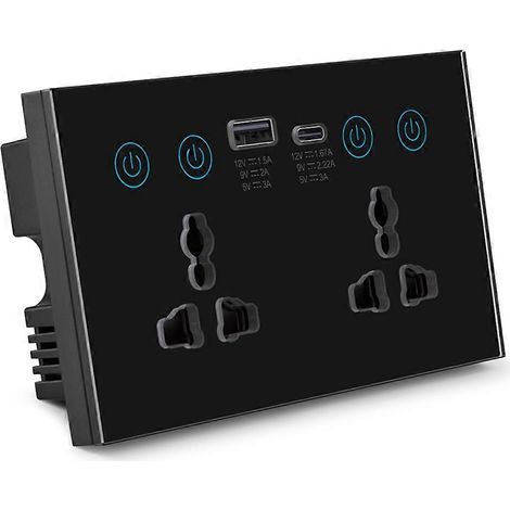 Tuya Smart Black WiFi Universal-Stecker (EU/US) mit USB- und Typ-C-Anschlüssen – Smart Life (1/5)