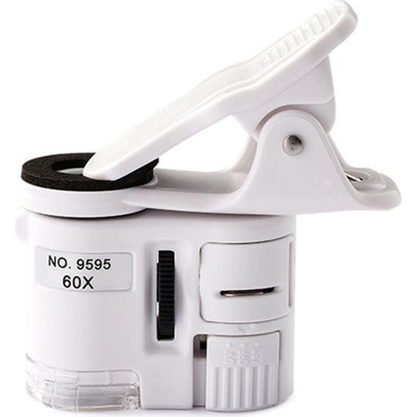 Microscope portable pour smartphone 60X avec lentille de microscope de poche et LED lumineuse pour la détection de devises et l'identification de bijoux. Outil d'exploration microscopique. (1/5)