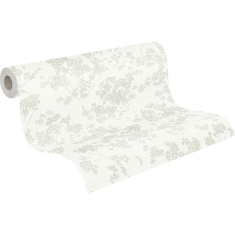 Papier peint floral crème et vert Tapisserie style campagne cottage pour cuisine Papier peint motifs à fleurs pour couloir et salon (1/5)
