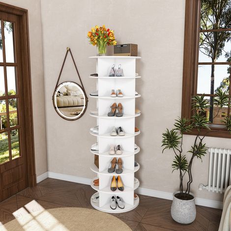Armoire à chaussures pivotante, étagère rotative à 8 niveaux, range-chaussures autonome pivotant à 360°, pouvant accueillir 32 paires de chaussures (8 niveaux, blanc) 60 x 60 x 183.9 cm (1/5)
