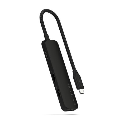 Adaptador multipuerto USB-C delgado 4 en 1 de Satechi 4K: adaptador de aluminio para dispositivos móviles USB-C (USB-C, HDMI 4K, 2 USB-A) (negro) (1/3)