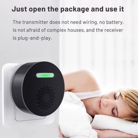 Sonnette sans fil auto-alimentée noire,prise ue US UK en option,aucune batterie requise,sons d'accord,sonnerie- EU Plug[A66] (1/4)