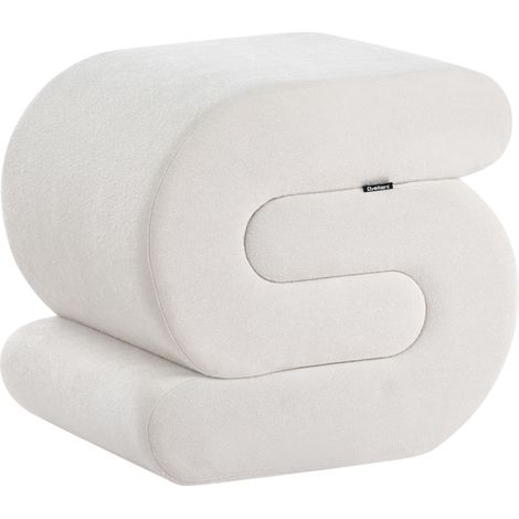 Puf tapizado en chenilla con forma de S blanco crema Arcadia