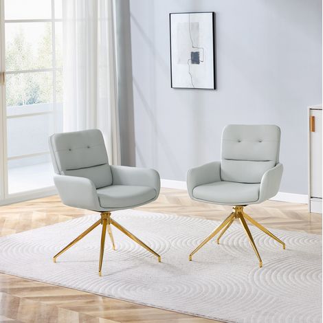 Silla giratoria comedor PU gris metal dorado OKMYHOME (1/5)