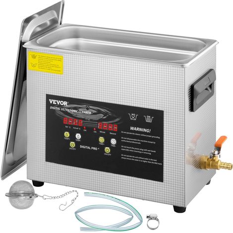 Nettoyeur à ultrasons 6L amélioré (chauffage 400 W, ultrasons 180 W) - Nettoyeur de pièces de laboratoire numérique professionnel avec minuterie de chauffage pour le nettoyage de bijoux, de verres et  (1/5)