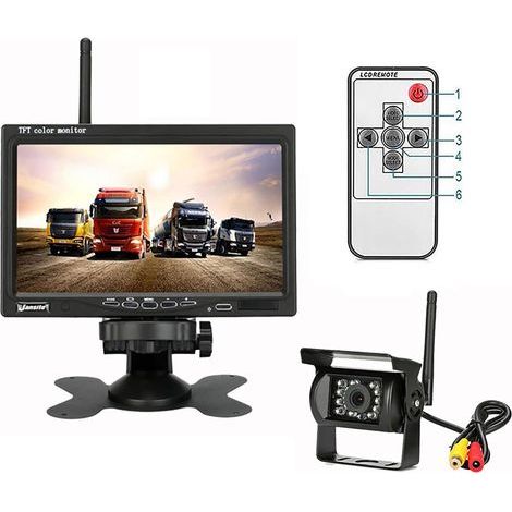 12V 24V sans Fil de Voiture imperméable Caméra de recul 18 Vision de Nuit Infrarouge Caméra de recul 7 Pouces TFT LCD Monitor pour Voiture/véhicule/Truck/Van/Caravane/r (with 1 rear camera) (1/4)