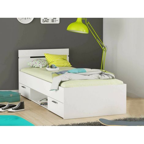 Dmora - Letto singolo Zone, Sommier per camera da letto, Giroletto per stanza, Struttura porta materasso, 200x90 h74 cm, Bianco opaco (1/5)