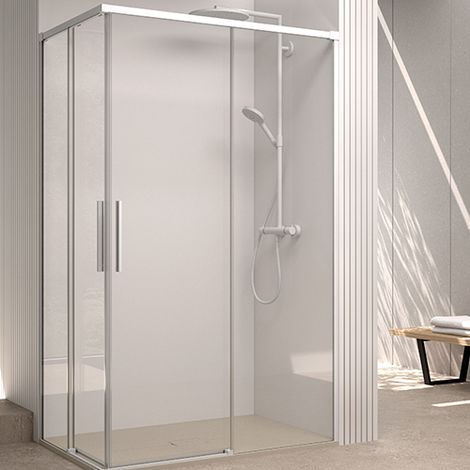 Mampara de ducha angular corredera 100x70 Blanco Cristal Templado Antical Transparente 6 mm (1/5)