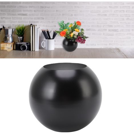 Vase rond style nordique moderne en acier inoxydable, petit vase à fleurs, ornement pour salon ou bureau, décoration de table, noir mat (1/5)