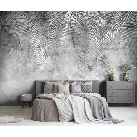 Vlies Fototapete Blätter 150x105 cm, Tapeten, für Wohn und Schlafzimmer, Vliestapete Wandtapete Tapete 3D Effekt- inkl. Kleister - tropisch botanisch Beton, WallArena (1/4)