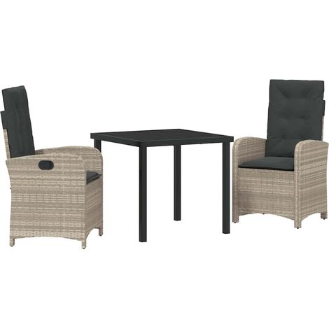 Garden Dining Set 3 pcs Light Grey Poly Rattan vidaXL (1/5)