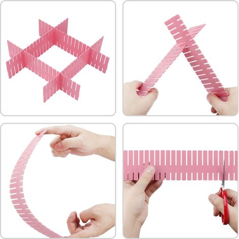 4 verstellbare Schubladeneinsätze aus Kunststoff zur Selbstmontage (rosa, kurze Ausführung) (1/5)