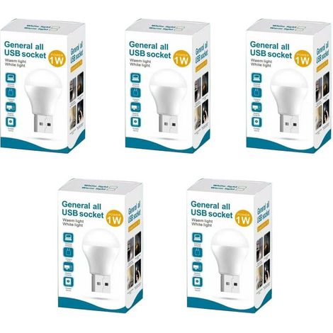 Ensemble de 5 ampoules LED, USB, 110 lumens, blanches (1/5)