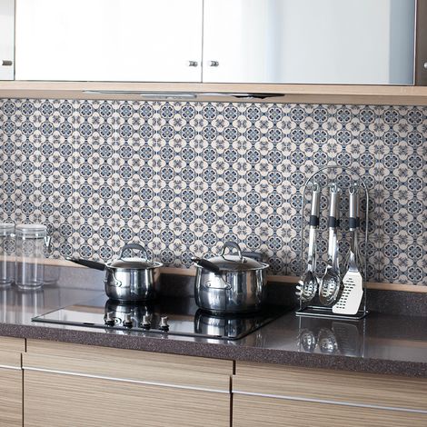 Sticker Mural Carrelage adhésif Cuisine Salle de Bain - 24 STICKERS CARREAUX DE CIMENT AZULEJOS NAYLA - 24stickers10x10cm (1/5)