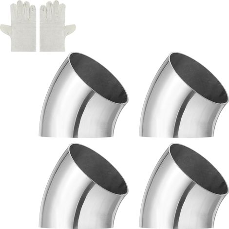 2 Pcs Coude Inox 63mm OD à 45 Degrés avec Gants de Soudage, 18 GA/1.2mm Épaisseur Acier Inoxydable 304 Coude d'Évacuation à 45° pour Système d'Évacuation, Rampe d'Escalier CVC (1/5)