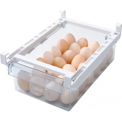 1 tiroir coulissant pour réfrigérateur, glissière télescopique 30–42,9 cm, transparent, PET alimentaire, rangement œufs et aliments (1/5)
