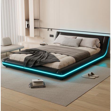 Bett Doppelbett Bodenbett LED 140x200 PU OKMYHOME (1/5)