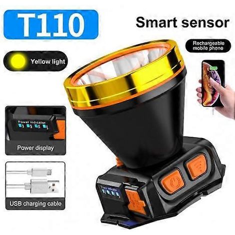 Lampe frontale LED puissante pour l'extérieur, la maison, la pêche de nuit, le camping et les activités de plein air. Rechargeable par USB, longue portée.