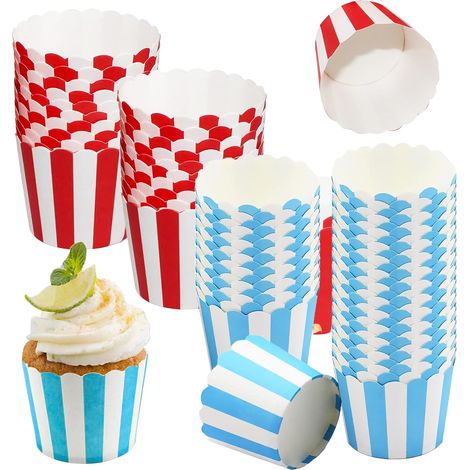 Lot de 100 caissettes en papier pour muffins et cupcakes, rouges et bleues, pour la cuisson et la présentation de desserts lors de fêtes et d'événements.-AquaForge (1/5)