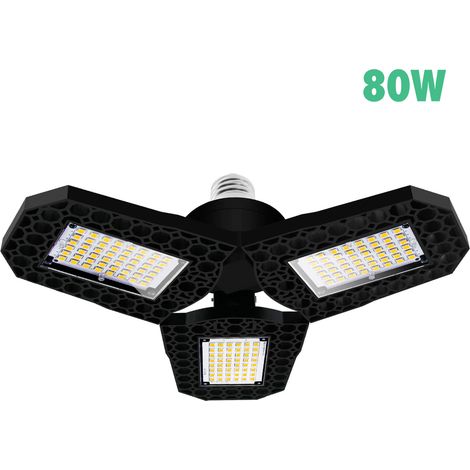 Plafonnier LED déformable AC85-265V pour garage, atelier, entrepôt ou sous-sol, en forme de pale de ventilateur à trois pales, culot E27/E26, angle d'éclairage réglable, lumière blanche 6000K. (1/2)