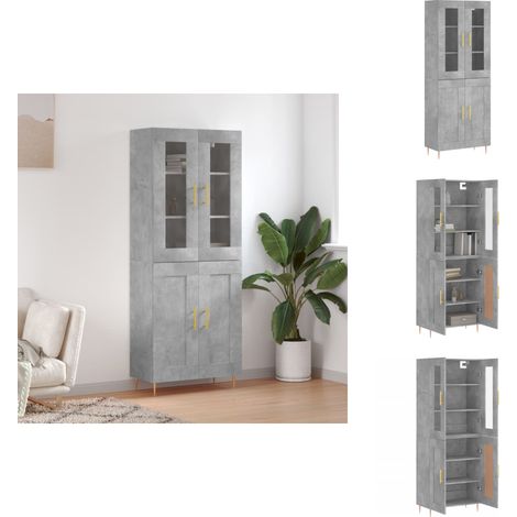 Buffet haut Gris béton 69,5x34x180 cm Bois d'ingénierie - Buffet Design Moderne - Meuble Rangement Gris - Armoire Cuisine - Buffet Haute Capacité - Buffet Salon (1/5)