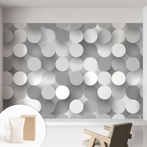 Papier peint intissé avec imprimé pour intérieur moderne application facile a motif - Colle incluse gratuite Cercles gris 152x104 cm (1/5)