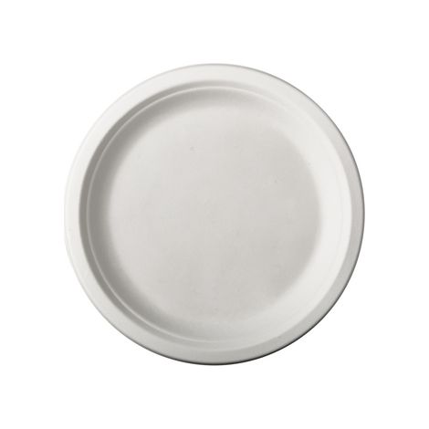 Assiettes en canne à sucre, « pures », indivisibles, diamètre 26 cm, 2 cm, couleur : blanc, 50 pièces.